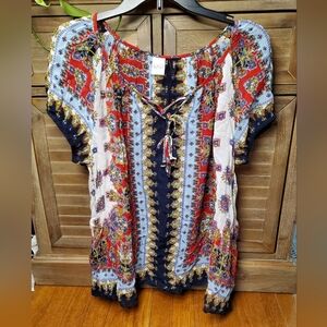 Bila Bohemian Print Short Sleeve Top